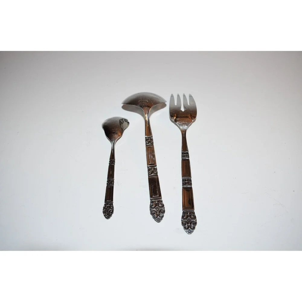 Oneida Community Coronation floral accent Sugar spoon ladle meat‎ fork scroll